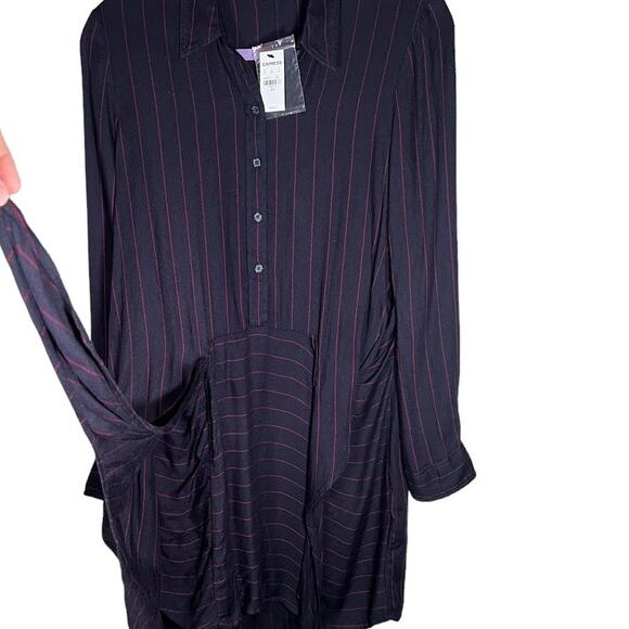 Y2K Express Women's Pinstripe Collared Drape Button Down Dress / Size XS - Picture 5 of 6